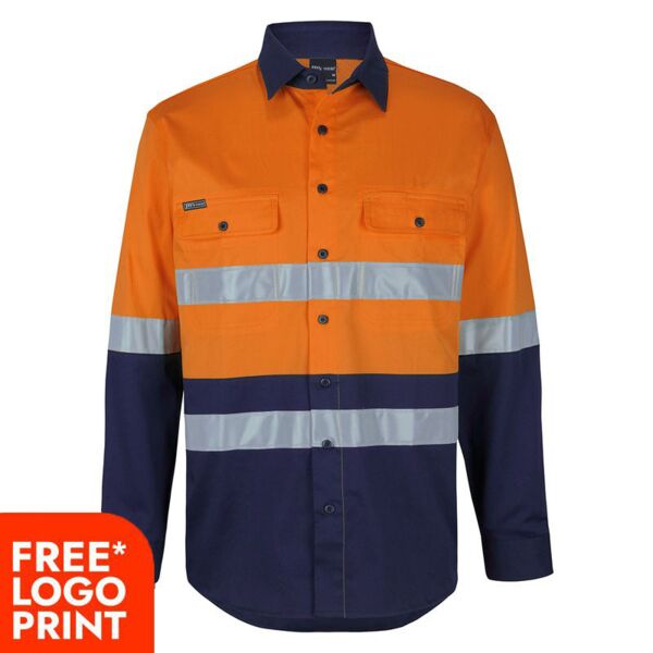 Mens Hi Vis (D+N) Long Sleeve Stretch Work Shirt with Tape Thumbnail