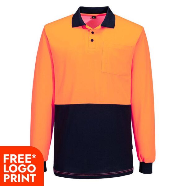 Mens Hi-Vis Cotton Comfort Contrast Class D Long Sleeve Polo Shirt Thumbnail