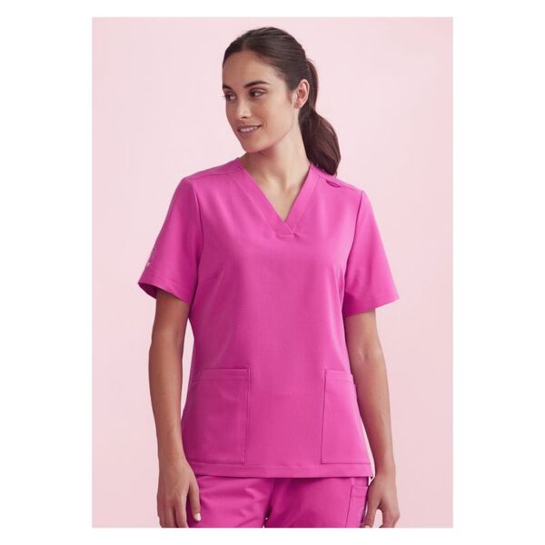 Womens Pink V-Neck Scrub Top Thumbnail
