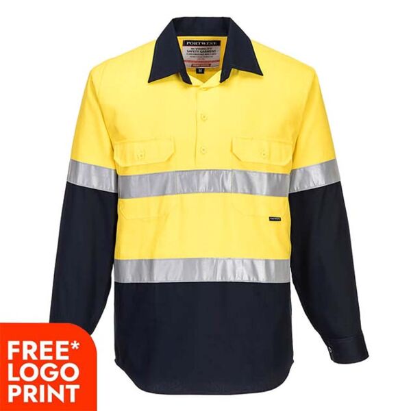 Womens Hobart Hi-Vis Contrast Half Button Shirt Long Sleeve Thumbnail