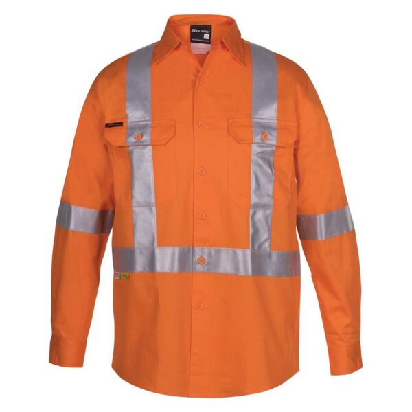 Mens Hi Vis (D+N) Long Sleeve 150G Cross Back Tape Shirt Thumbnail