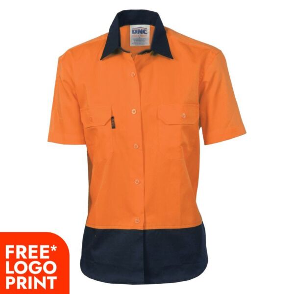 Womens HiVis 2 Tone Cool-Breeze Cotton Short Sleeve Shirt Thumbnail